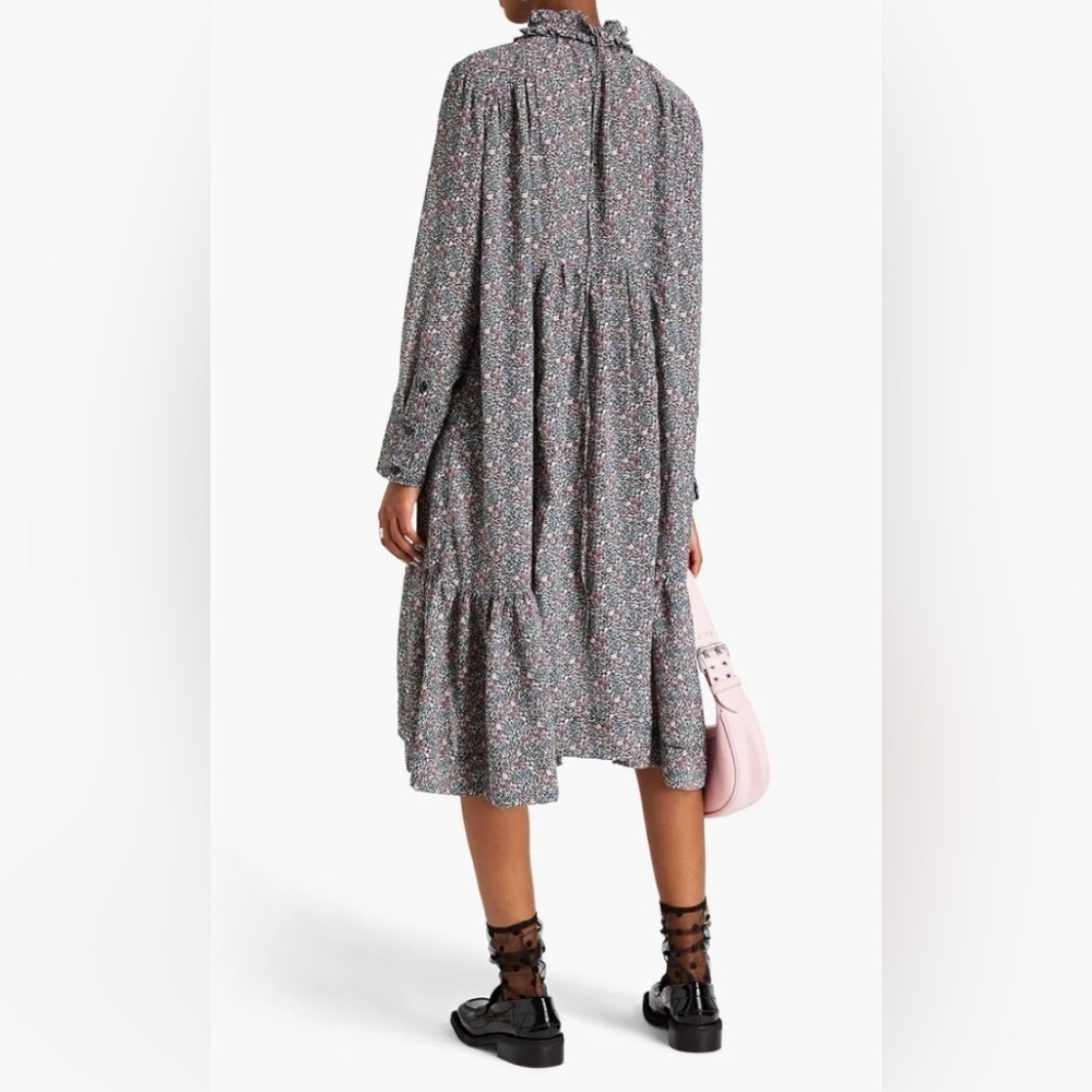 NWOT Ganni AOP Floral Oversized Crepe Midi Dress Moonlight Mauve Size EU 36 US 4 - Picture 3 of 15